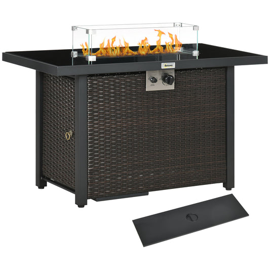 Propane Fire Pit Table 43" Outdoor Square Fire Table, 50,000 BTU Pulse-Ignition Wicker Firepit Furniture with Glass Wind Guard, Blue Glass Rock, CSA Certification, Coffee at Gallery Canada