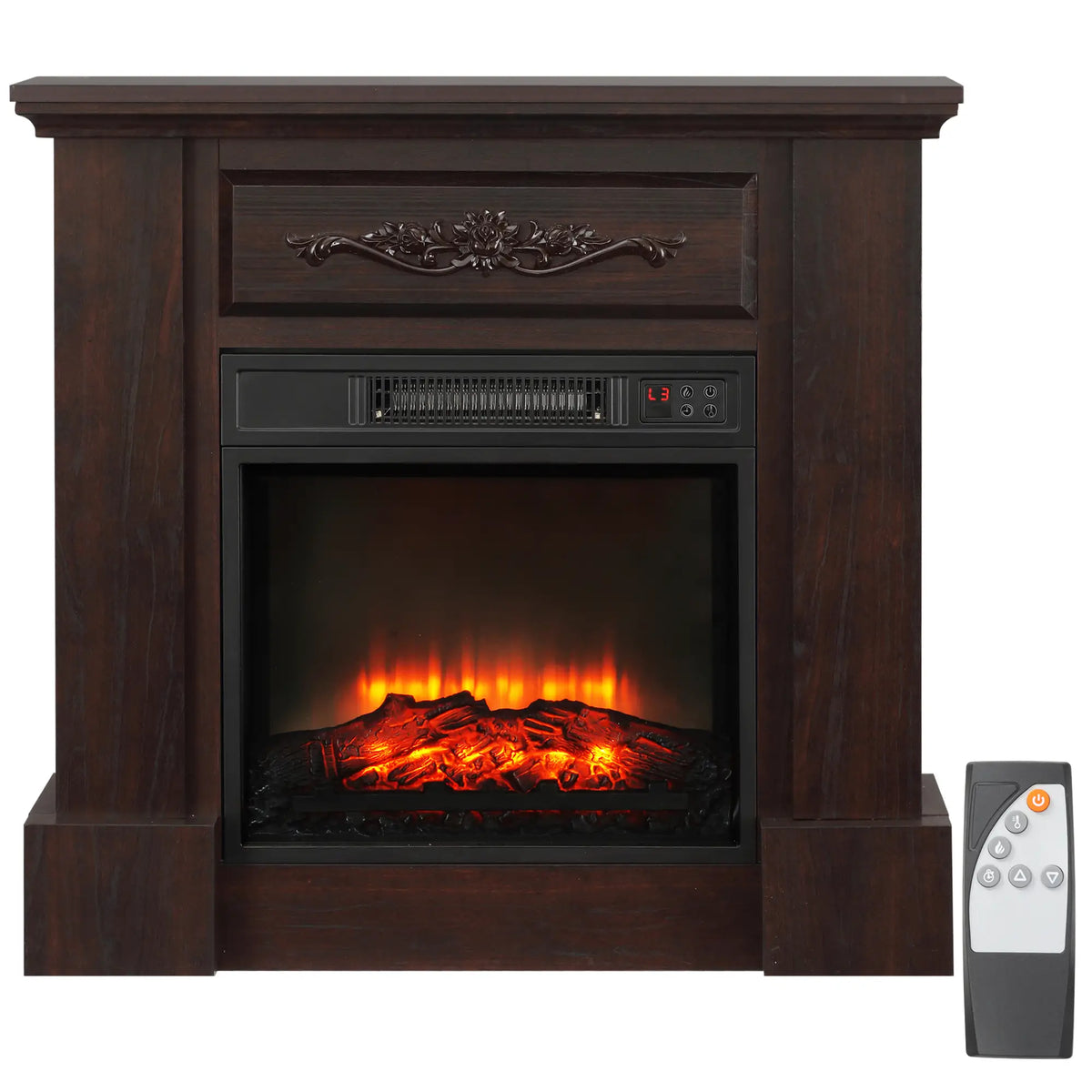 Electric Fireplace with Mantel, Freestanding Heater, 1400W, Brown Electric Fireplaces at Gallery Canada