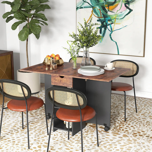 Folding Dining Table, Drop Leaf with Drawer, Shelves, Rustic Brown, Brown Bar Tables & Dining Tables Rustic Brown at Gallery Canada