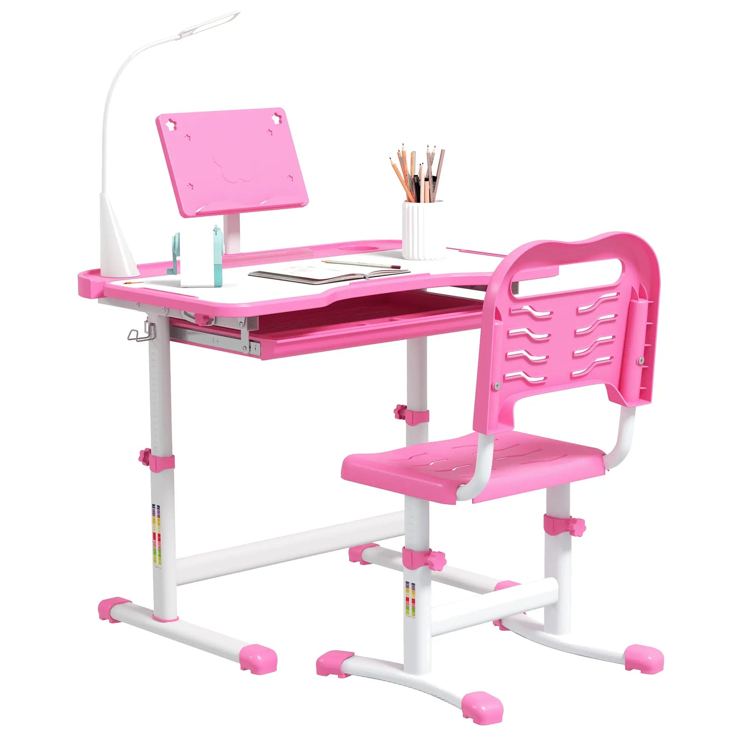 Kids Desk and Chair Set, Adjustable Height, Tilt Desktop, Pink Kids Desk Sets at Gallery Canada