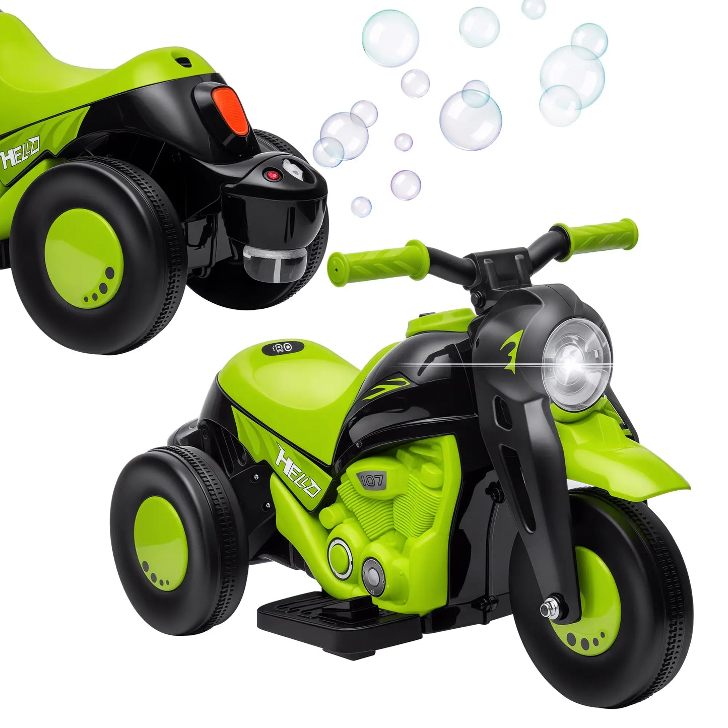 Electric Motorcycle for Kids, 6V, LED Headlight, Music, Pedal, Green Electric Motorcycles at Gallery Canada