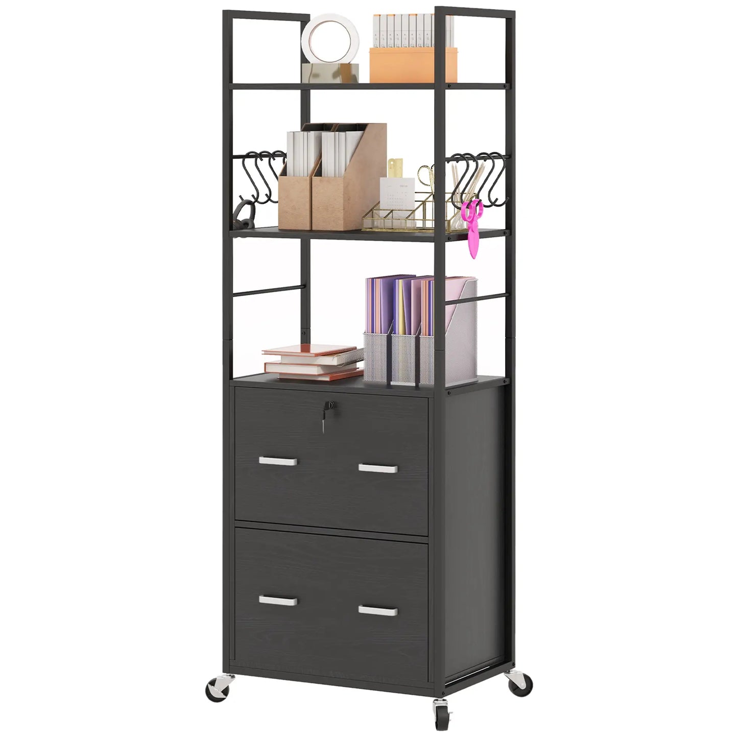 Mobile 2 Drawer File Cabinet, Adjustable Hanging Bar, Letter A4 Legal Size, Black Office Cabinets & Cupboards at Gallery Canada