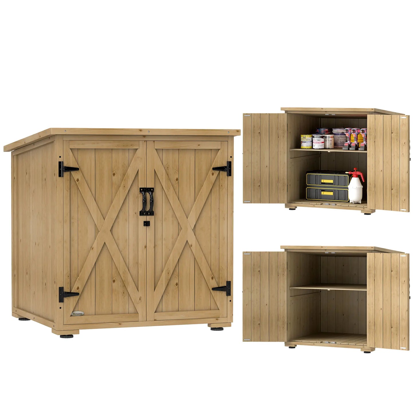 Wooden Outdoor Storage Cabinet, Garden Shed With Shelf, Double Doors, Natural Sheds at Gallery Canada