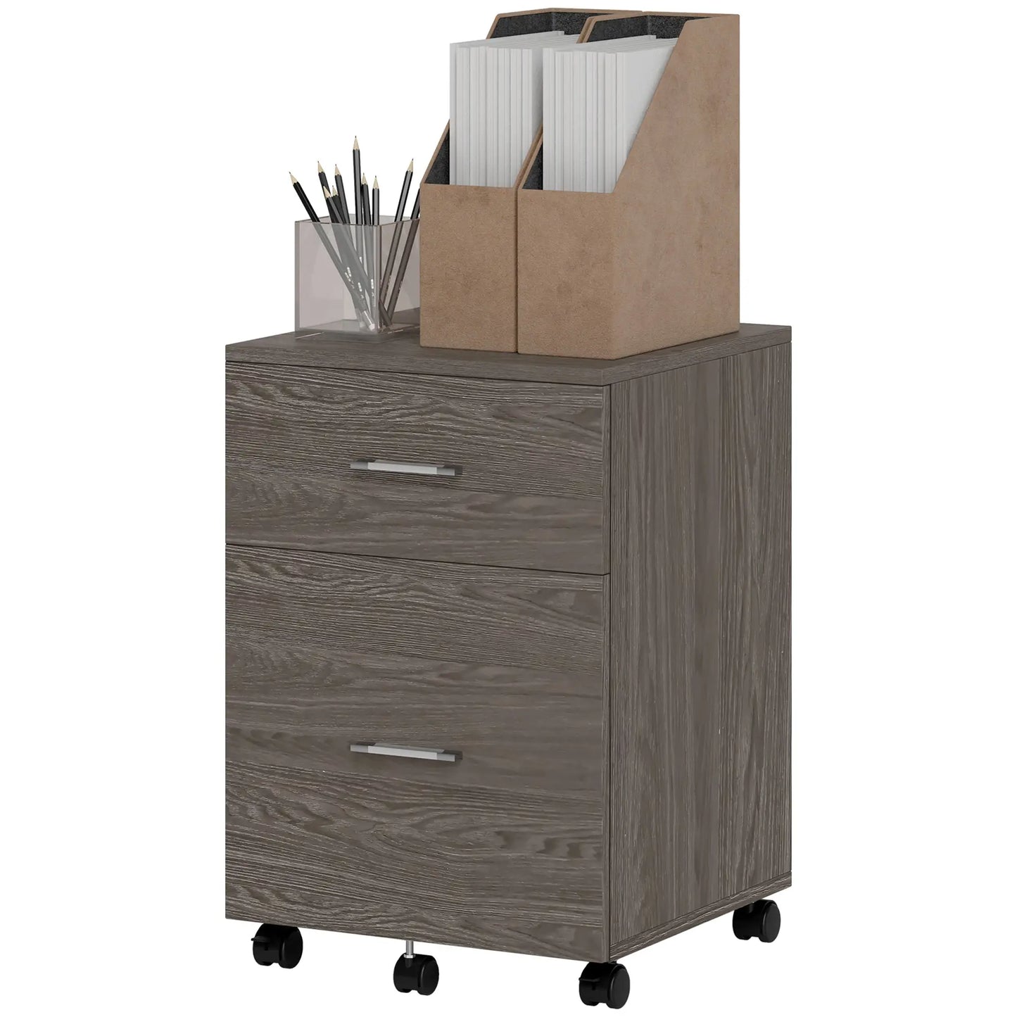 Mobile Vertical File Cabinet, 2 Drawers with Wheels, Letter or A4, Grey Office Cabinets & Cupboards at Gallery Canada