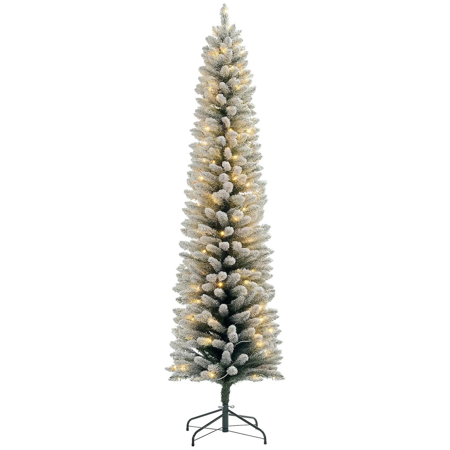 7ft Prelit Snow Flocked Christmas Tree, Metal Base, Warm White LED Pre Lit Christmas Trees at Gallery Canada
