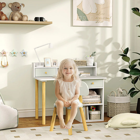 Kids Study Table and Chair Set with Storage, for 3-8 Year Old, Green Kids Desk Sets Green at Gallery Canada