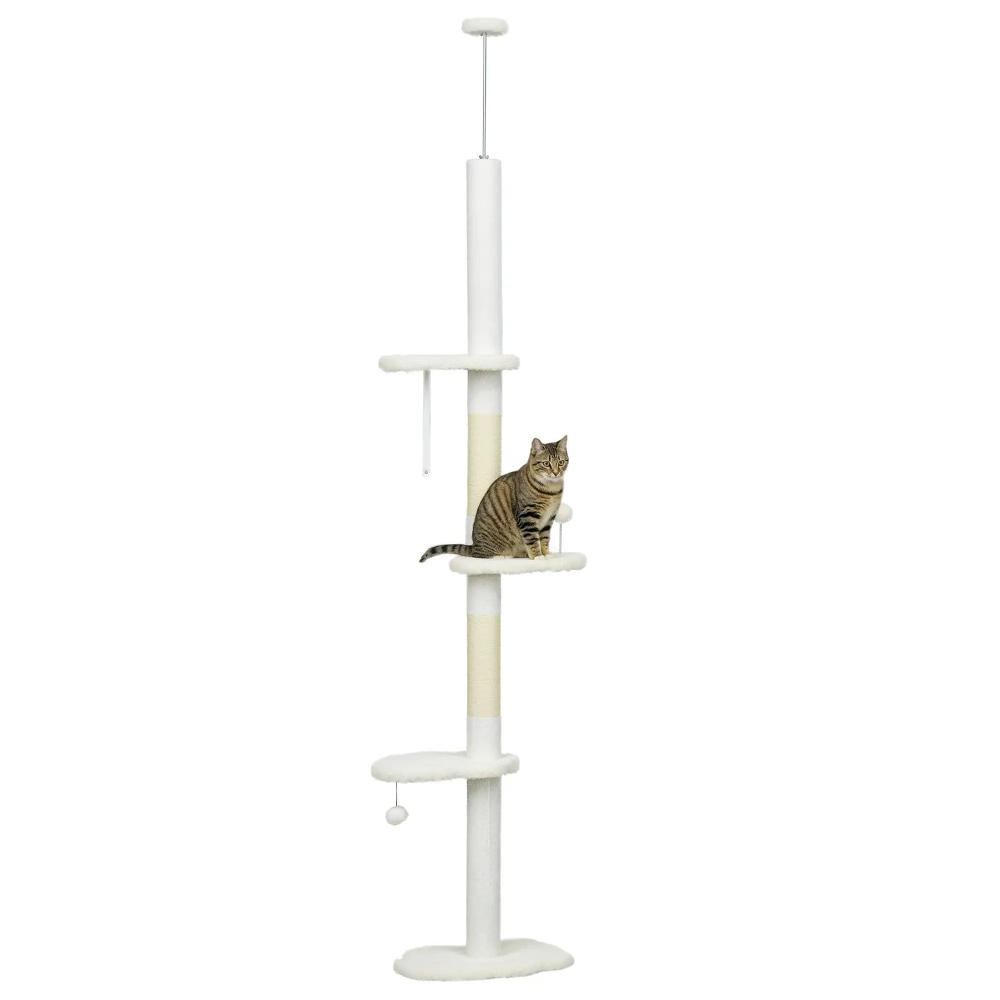 88.5"-100.5" Floor to Ceiling Cat Tree, Scratching Posts, Cloud Platforms, Dangling Balls, White Floor to Ceiling Cat Trees at Gallery Canada