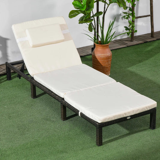 Outdoor Lounger, 5-Level Adjustable Back, Headrest, Cream White Chaise Loungers Cream White, Mixed Brown at Gallery Canada