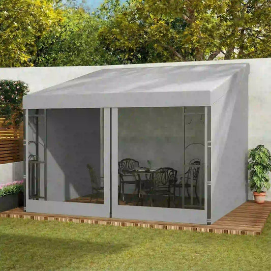 10' x 10' Light Grey Wall Pergola, Outdoor Gazebo with Curtains, Netting, Light Grey Pergolas Light Grey at Gallery Canada