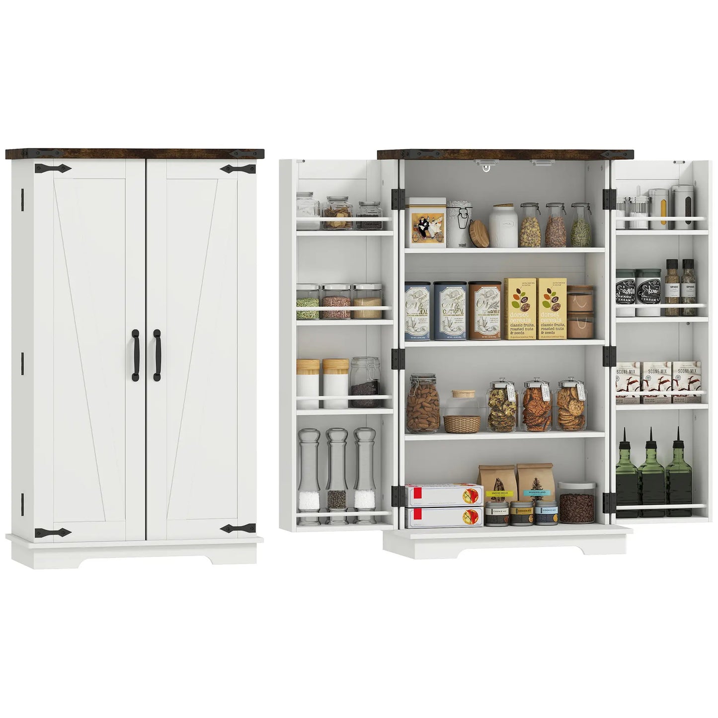 Farmhouse Kitchen Pantry Cabinet, Adjustable Shelves, White Kitchen Pantry Cabinets at Gallery Canada
