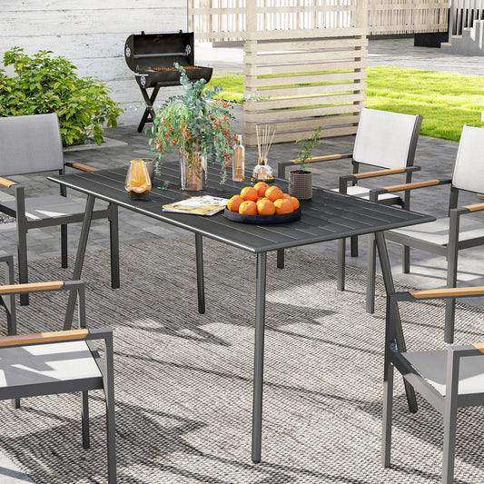 Rectangle Patio Dining Table for 6, Metal Steel Slat, 59" x 31.5" x 29", Grey Patio Dinning Tables Dark Grey at Gallery Canada