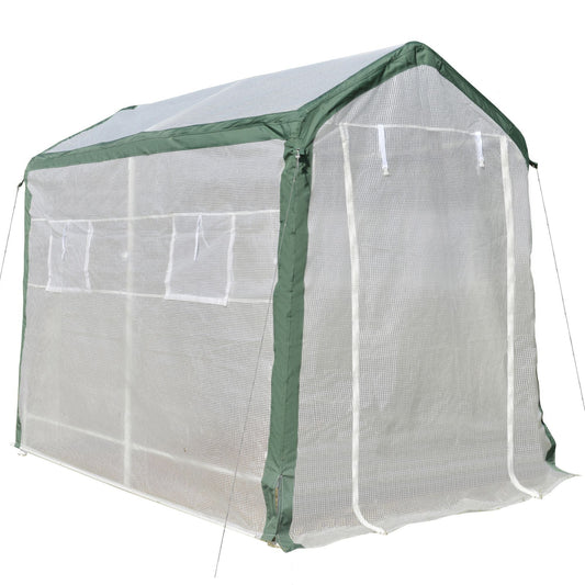95'' x 71'' x 79'' Greenhouse with Roll Up Door and 4 Windows Plant Growth Warm House Outdoor, PE Cover, Steel Frame, White - Gallery Canada