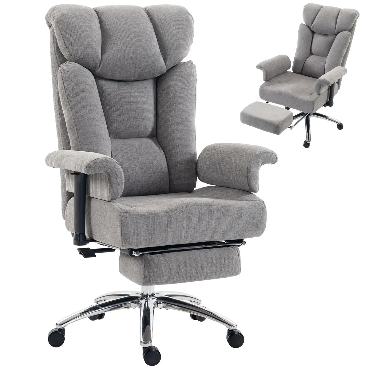 Grande et haute chaise de bureau, chaise de direction robuste, grise