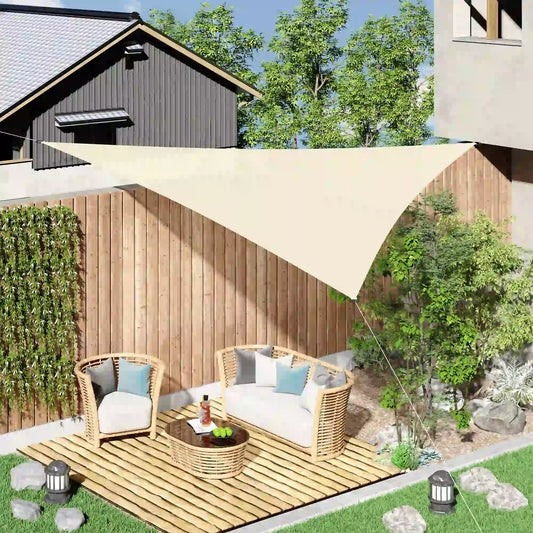 10' x 10' x 10' Triangle Sun Shade Sail, UV Block Fabric Canopy, Cream Shade Sails Cream at Gallery Canada