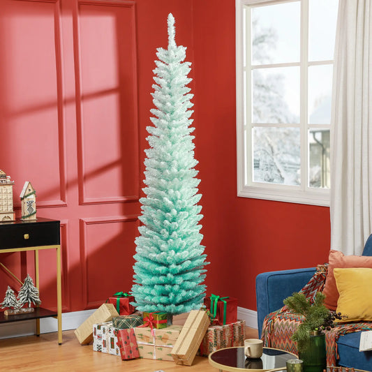 7' PVC Slim Pencil Artificial Christmas Tree, 500 Branch Tips Pencil Christmas Trees Blue at Gallery Canada