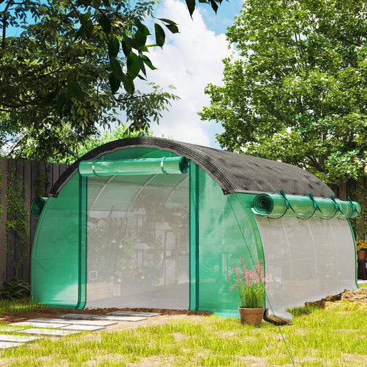 Walk-in Tunnel Greenhouse, 10' x 13' x 6.5', Mesh Sidewalls, 2 Doors, Green