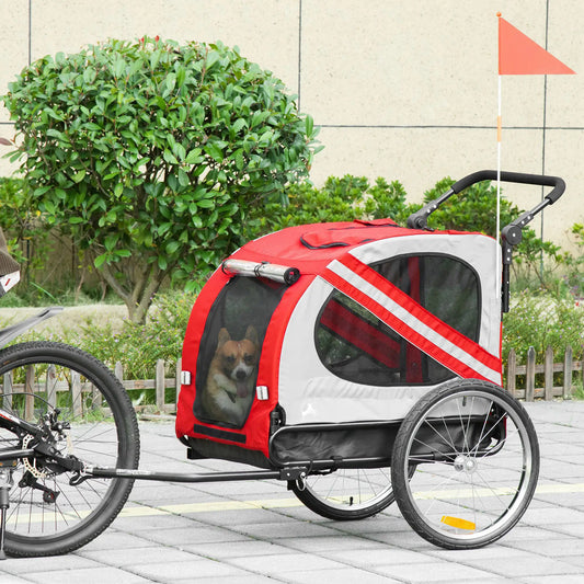 Dog Bike Trailer, 2-in-1 Pet Stroller, Universal Wheel Reflectors, Red Dog Bike Trailers & Strollers Red, Silver, Black at Gallery Canada