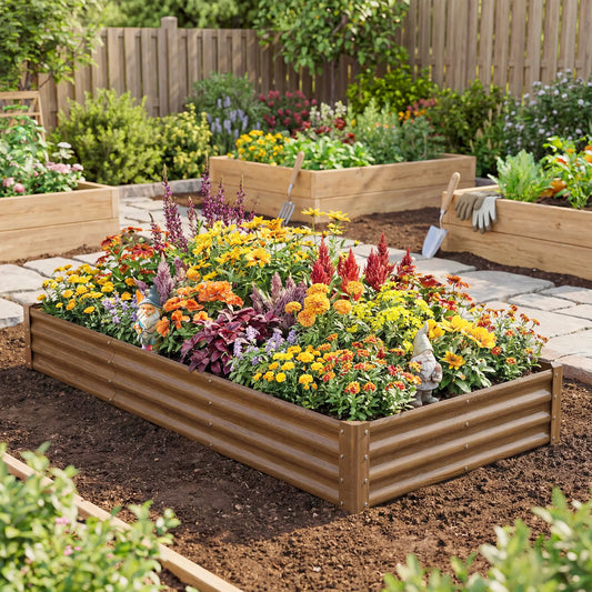 8 x 4 x 1ft Galvanized Raised Garden Bed, Reinforced Outdoor Planter Box, Distressed Brown Galvanized Planter Boxes Distressed Brown at Gallery Canada