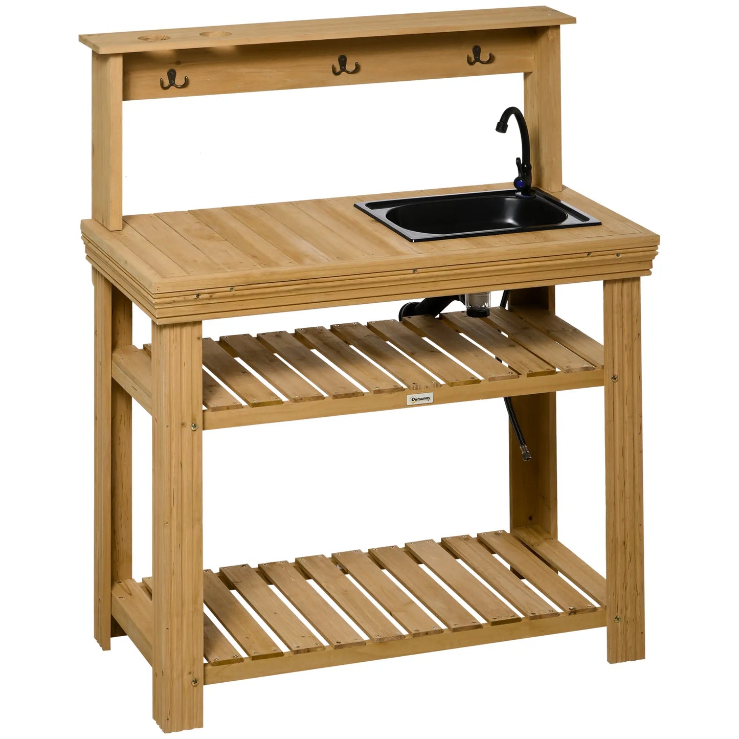 Outdoor Potting Bench with Faucet, Removable Sink, Hooks, Storage Shelves Potting Benches & Tables at Gallery Canada
