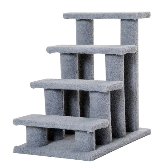 4-Step Multi-Level Carpeted Cat Scratching Post Pet Stairs, Grey - Gallery Canada