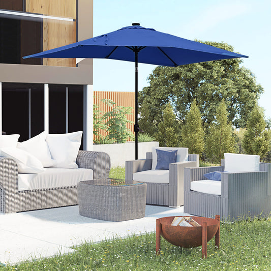 6' x 10' Rectangular Patio Umbrella, 22 LED Solar Lights, Tilt, Crank, Dark Blue Sun Umbrellas Dark Blue at Gallery Canada