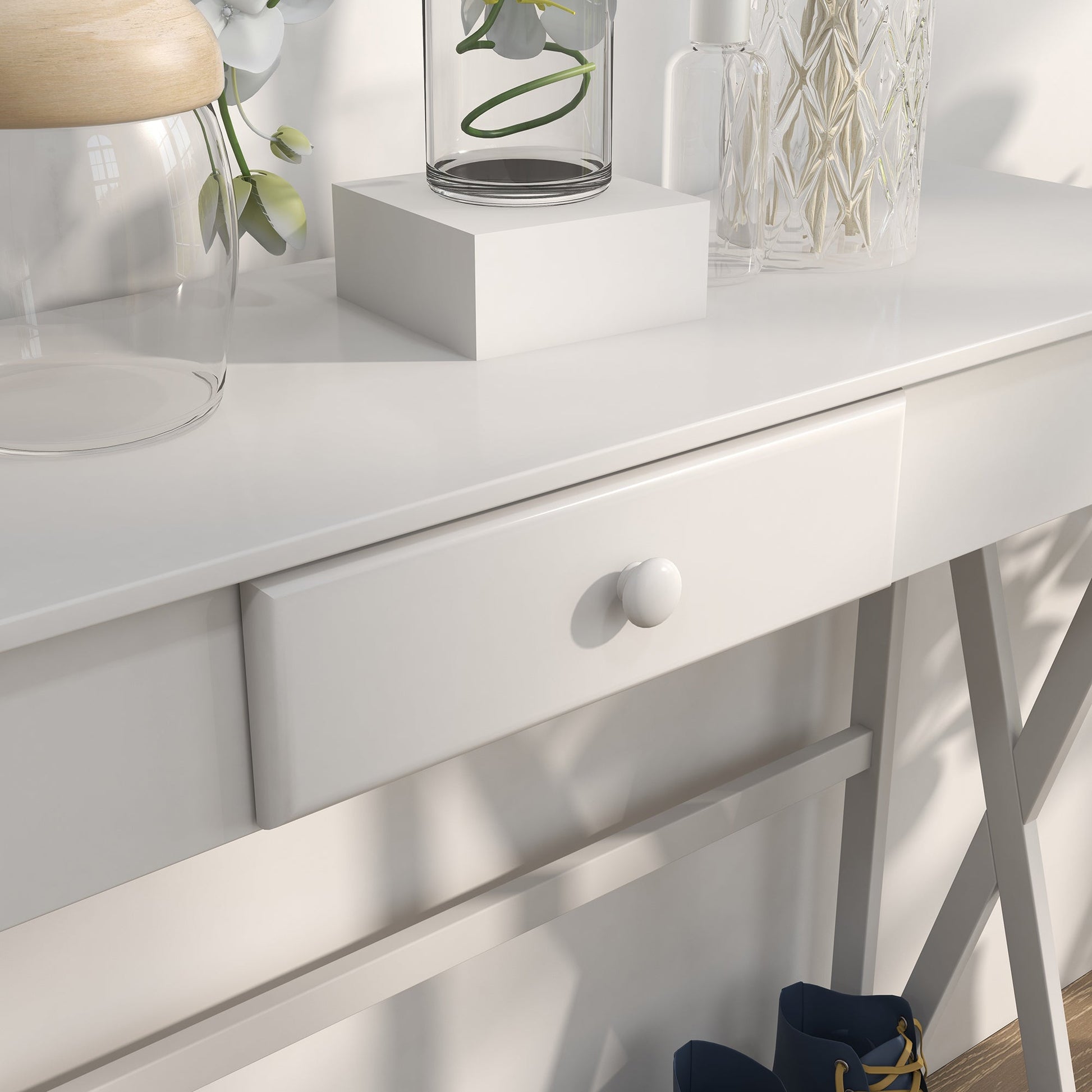 Console Table, Narrow Entryway Table with Drawer Storage Shelf and X-frame for Hallway for Living Room, White at Gallery Canada