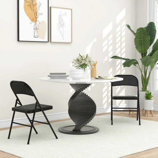 Set of 2 Metal Foldable Chairs, PU Leather Padded, Black Bar Stools Black at Gallery Canada