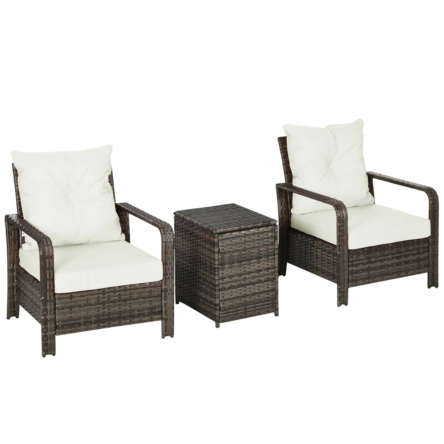 3-Piece Wicker Patio Set, Rattan Bistro with Storage Table, Thickened Cushions, Beige