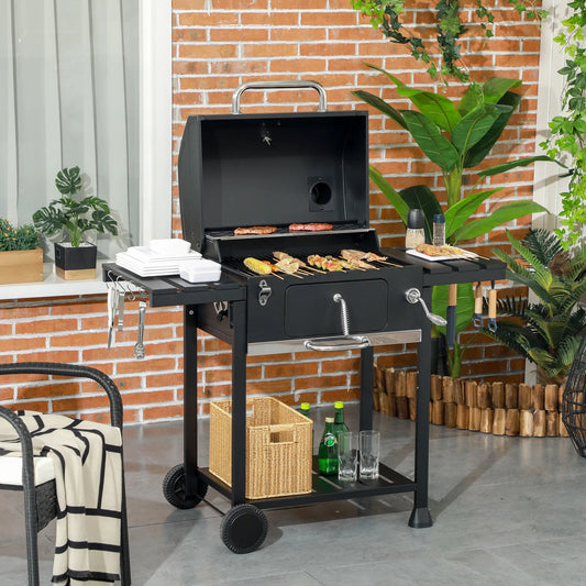 Charcoal BBQ Grill Smoker With Adjustable Pan, Galvanised Steel Shell Charcoal BBQ Grils Black at Gallery Canada