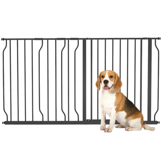 30"- 57" Extra Wide Dog Gate with Door, Double Locking System, Easy Install Pet Gate for Stairs, Hallways, and Doorways, Black - Gallery Canada