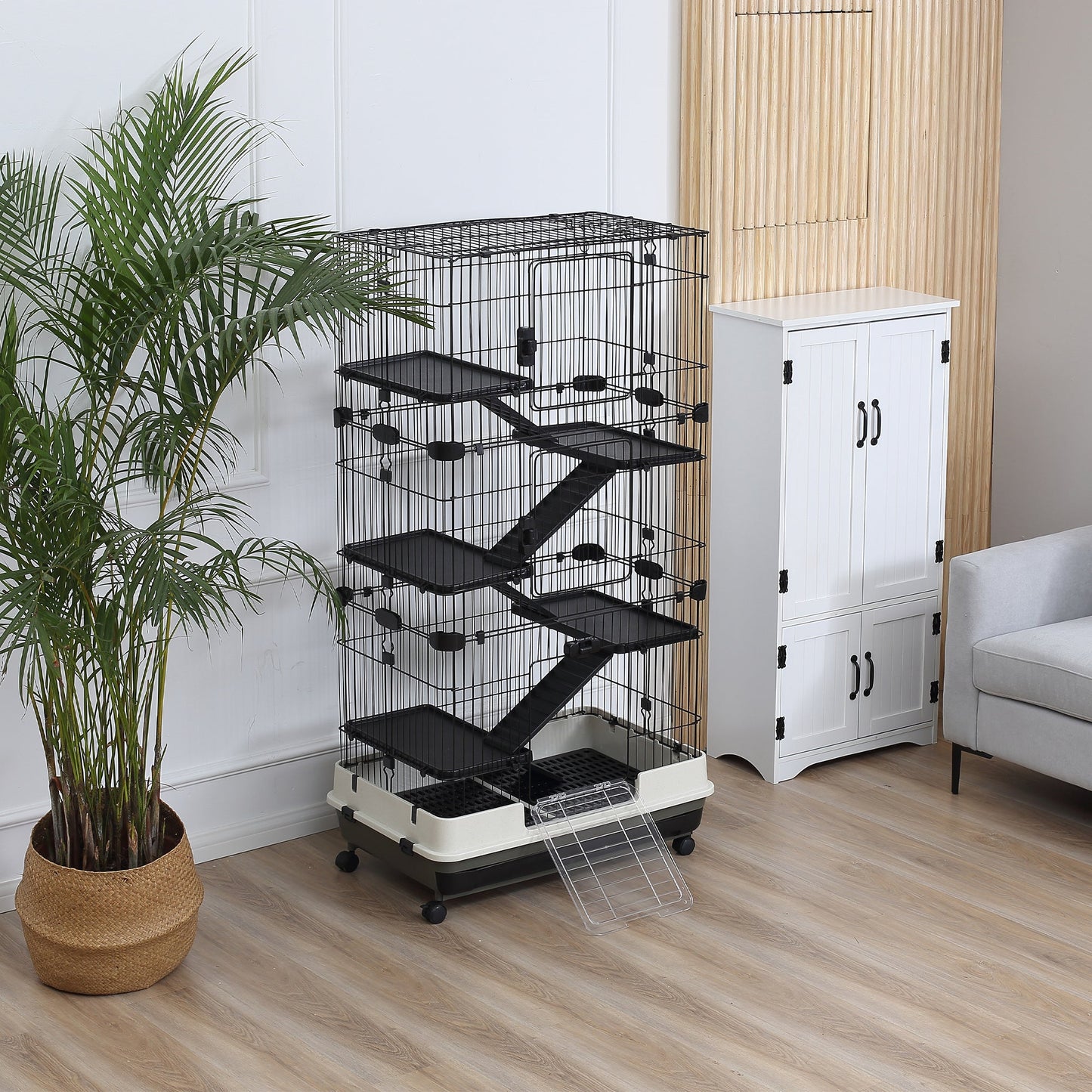 32"L 6-Level Small Animal Cage Rabbit Hutch with Universal Lockable Wheels, Slide-Out Tray for Bunny, Chinchillas, Ferret, Black at Gallery Canada