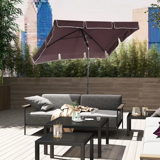 6.5x4ft Rectangle Patio Umbrella, Aluminum Tilt Adjustable, Garden Parasol Sun Umbrellas Coffee and Black at Gallery Canada