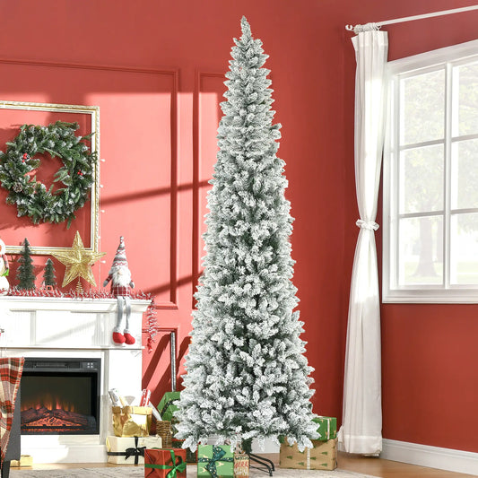 9ft Flocked Pencil Christmas Tree, 1277 Branch Tips, Metal Base Pencil Christmas Trees Green at Gallery Canada