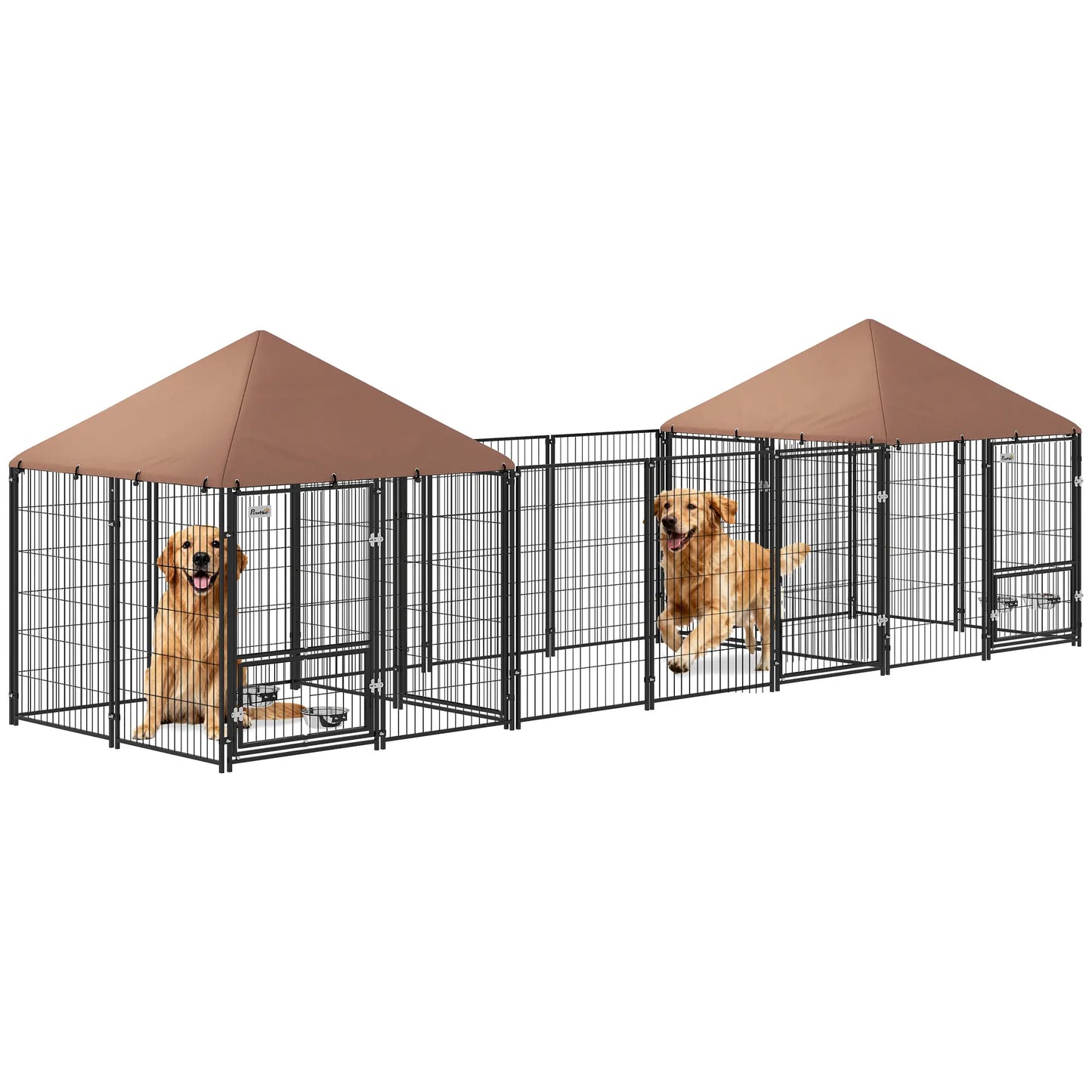 Outdoor Dog Kennel, 2 Rooms, Adjustable Bowls, Waterproof Cover, 16.2' x 4.7' x 5.1' Houses, Kennels & Pens at Gallery Canada
