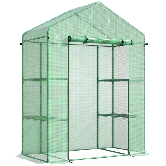 3-Tier Mini Greenhouse, Walk-in Greenhouse, Garden Hot House with 4 Shelves, Roll-Up Door and Weatherized Cover, 56" x 29" x 77", Green at Gallery Canada