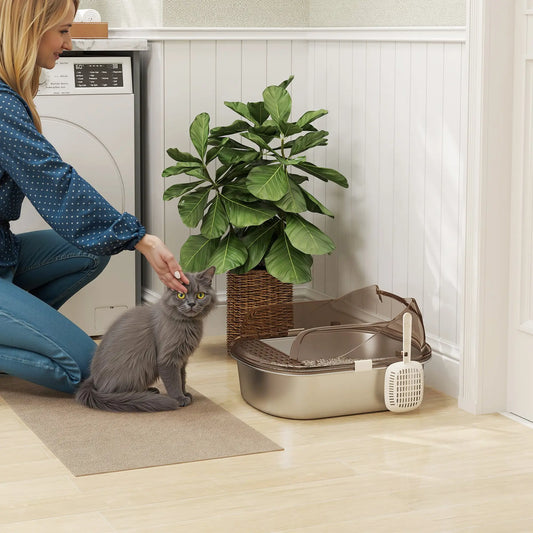 Stainless Steel Cat Litter Box, High Sided, Steps, Scoop, Anti-Leak Cat Litter Box Enclosures Charcaol Grey at Gallery Canada