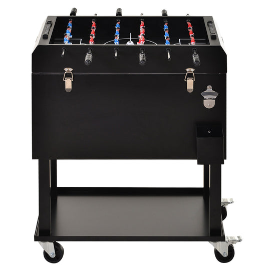 68QT Patio Cooler Ice Chest with Foosball Table Top, Portable Poolside Party Bar Cold Drink Rolling Cart on Wheels with Tray Shelf Black - Gallery Canada