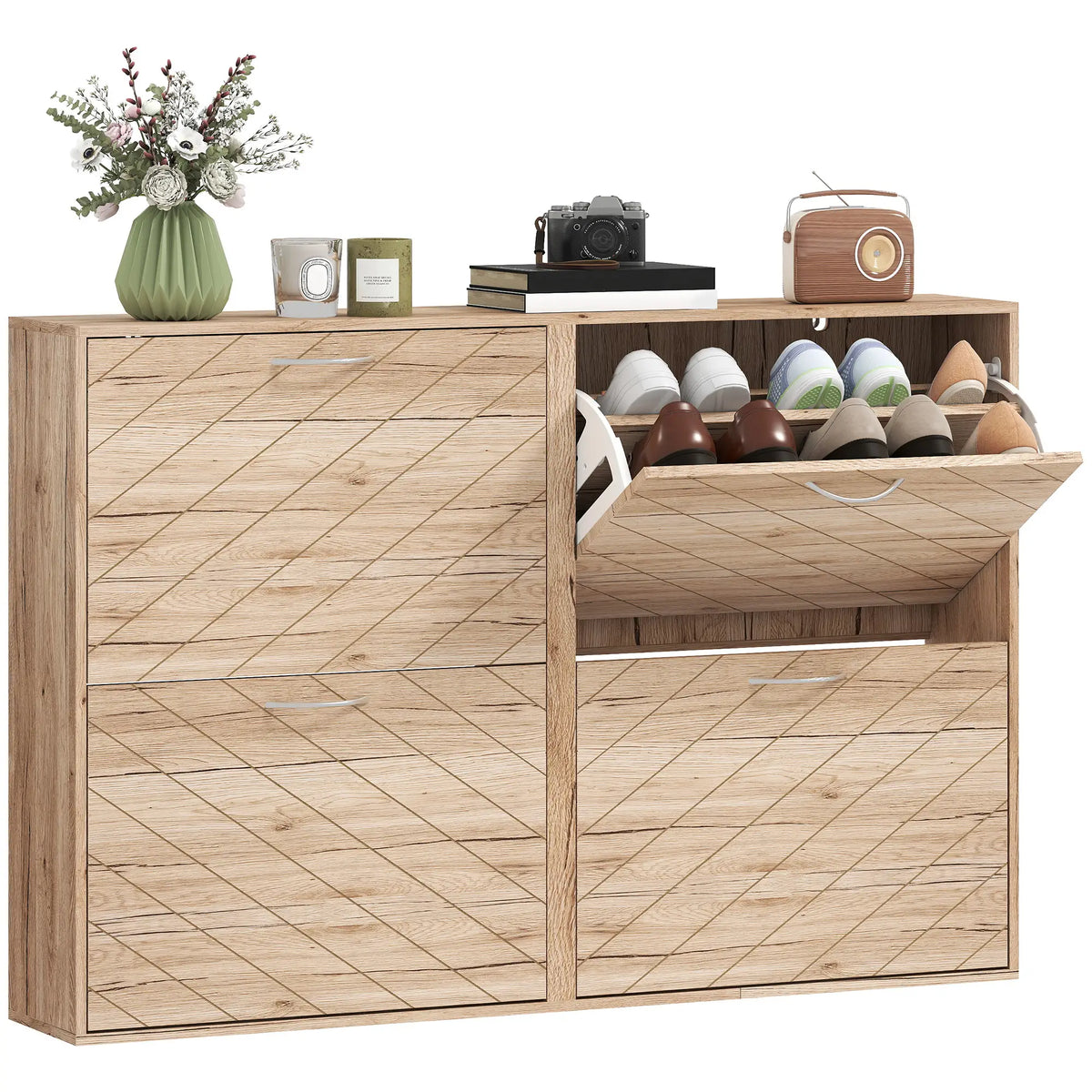 Shoe Storage Cabinet, 3 Flip Drawers, Narrow Slim, 12 Pair Organizer, Oak Shoe Storage Cabinets & Racks at Gallery Canada