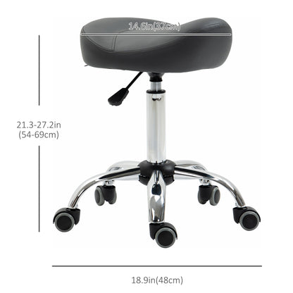 Saddle Stool, Height Adjustable Rolling Salon Chair with PU Leather for Massage, Spa, Clinic, Beauty and Tattoo, Grey at Gallery Canada