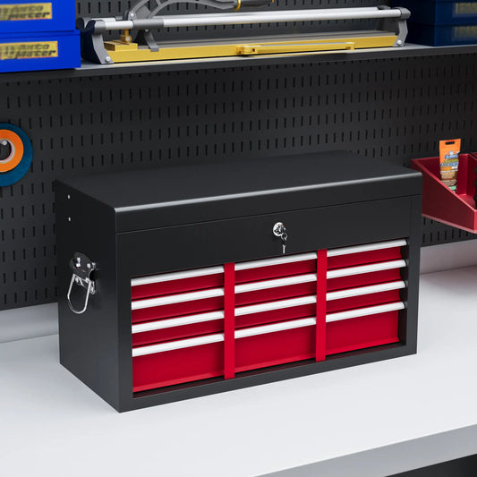 6 Drawer 24" Portable Tool Box with Top Case, Ball Bearing Slides, Metal Tool Chest for Garage, Household and Warehouse Tool Organizers Black, Red at Gallery Canada