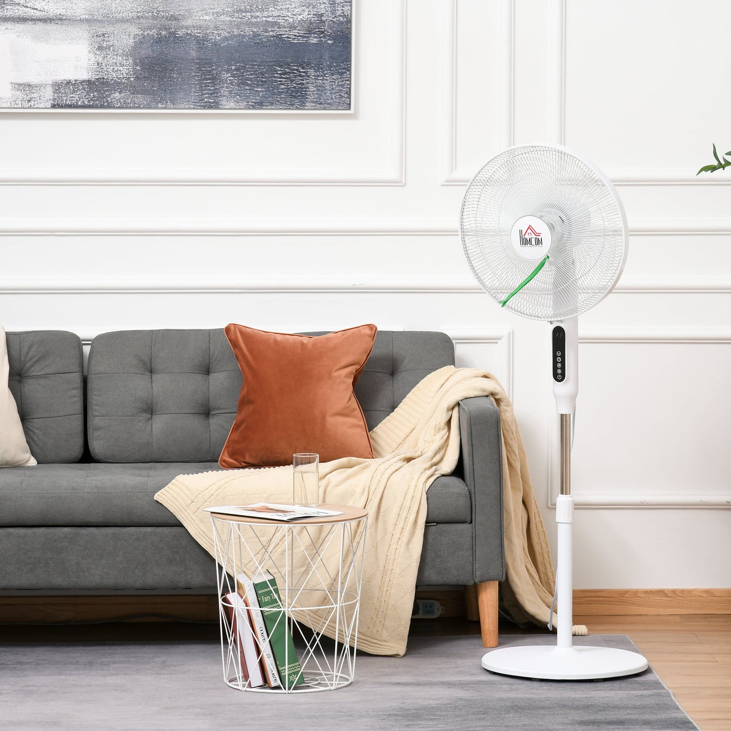 Standing Floor Fan with Remote Control, Stand Up Cooling Fan, Tall Pedestal Electric Fan for Home Bedroom, White at Gallery Canada