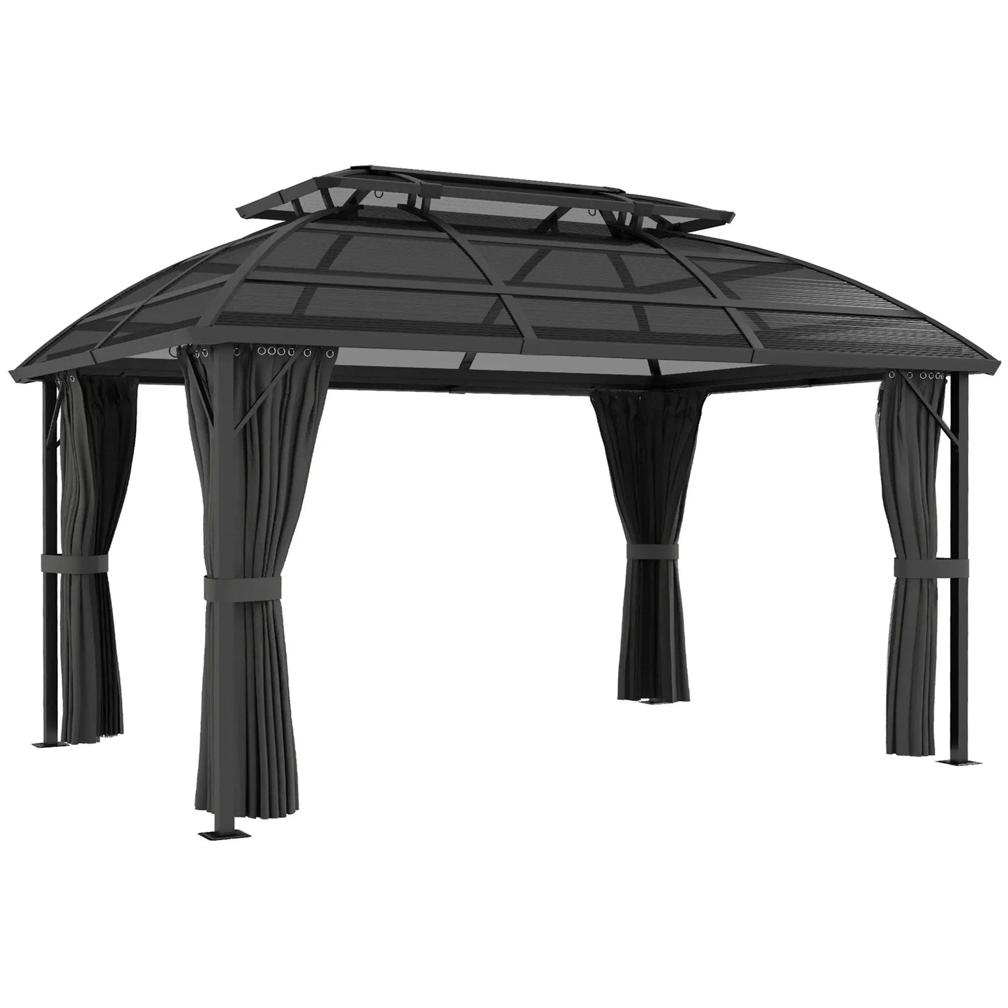 13' x 10' Patio Gazebo, Double Roof, With Curtains, Black Gazebos at Gallery Canada