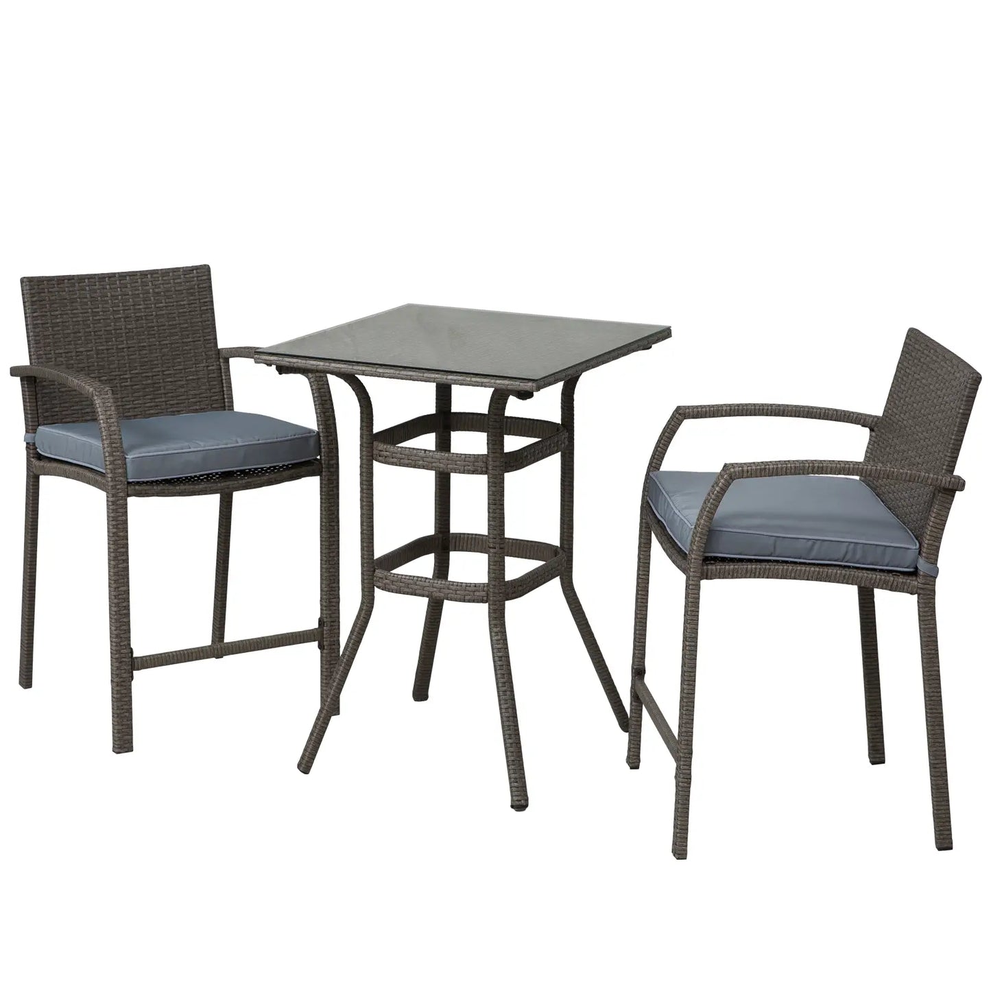 3-Piece Patio Bar Set, Wicker Bistro, PE Rattan Table and Stools, Grey Bistro Sets at Gallery Canada