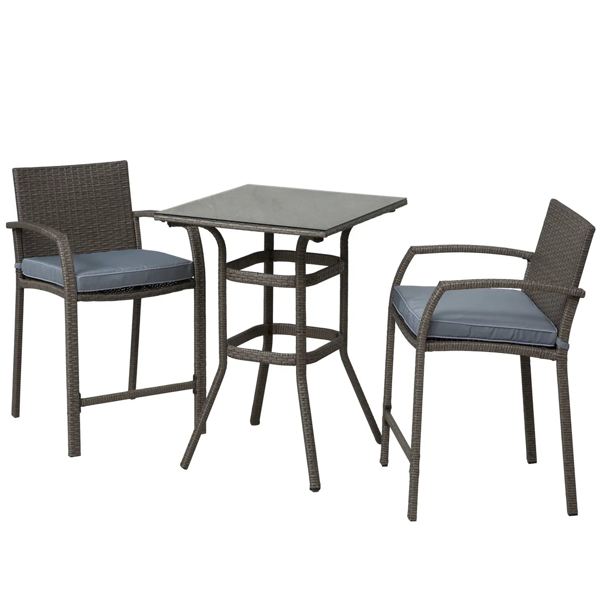Wicker Patio Bar Set with Stools and Cushion, Grey Bistro Sets at Gallery Canada