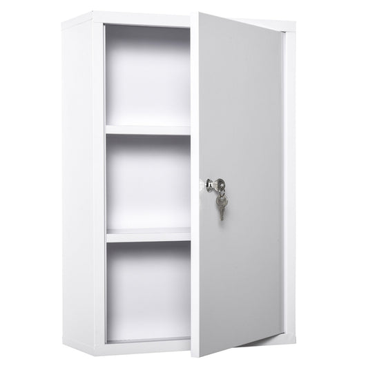 Wall Mount Medicine Cabinet 3 Tier Steel Emergency Box for Bathroom, Lockable with 2 Keys, White - Gallery Canada