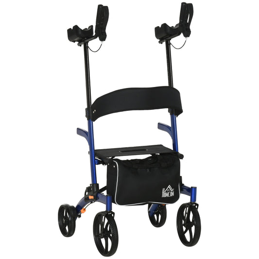 Aluminum Forearm Rollator Walker for Seniors and Adults with 10'' Wheels, Seat and Backrest, Folding Upright Walker with Adjustable Handle Height and Removable Storage Bag, Blue - Gallery Canada