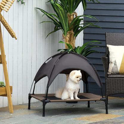 Elevated Dog Bed with Canopy, Portable Raised Dog Cot for M Sized Dogs, Indoor &; Outdoor, 30" x 24" x 29", Coffee at Gallery Canada
