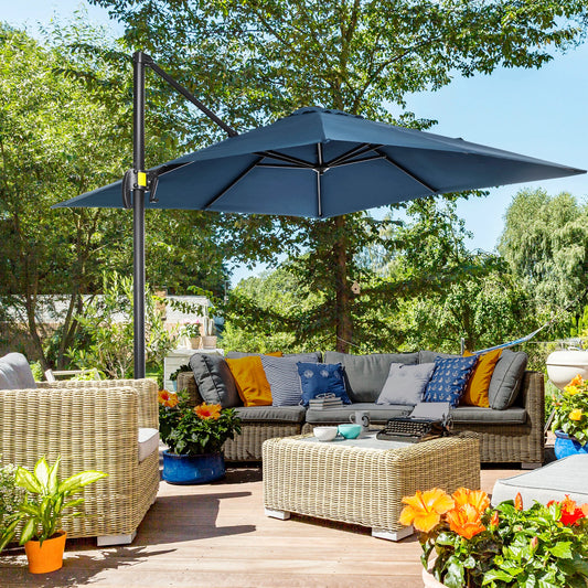 8' x 8' Square Patio Umbrella, 360° Rotation, Aluminum Cantilever, Dark Blue Cantilever Umbrellas Dark Blue at Gallery Canada