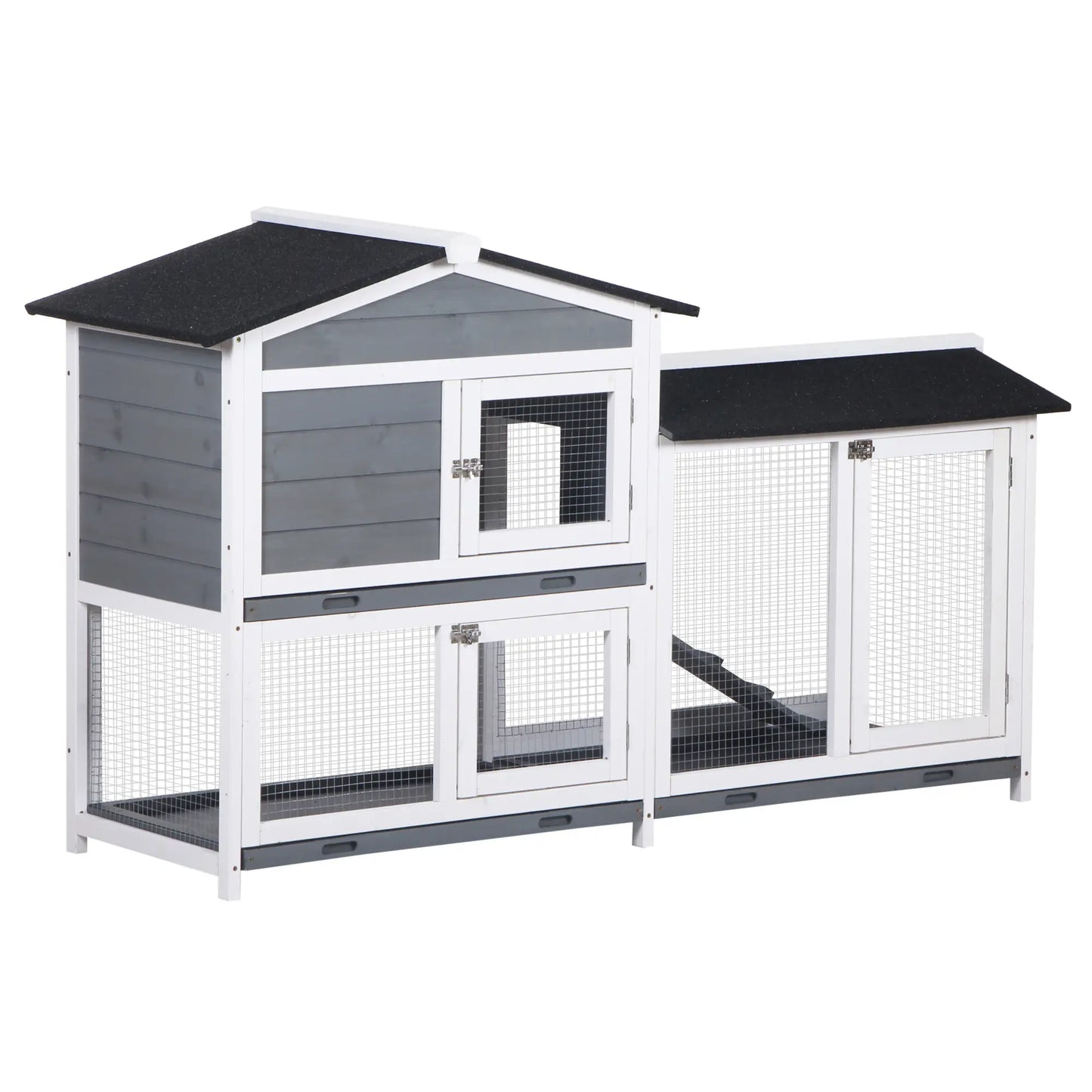 2-Tier Wooden Rabbit Hutch With Ramp, Outdoor Run, Grey Rabbit Hutch at Gallery Canada
