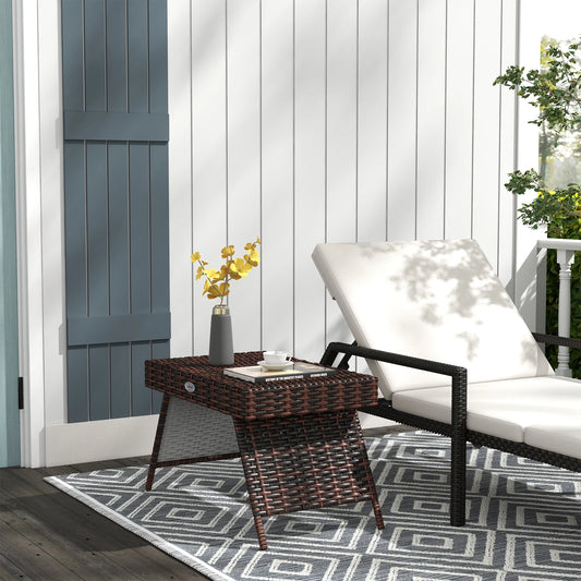 Outdoor Rattan End Table, Metal Frame Patio Wicker Coffee Table, Brown Patio Side Tables Brown at Gallery Canada